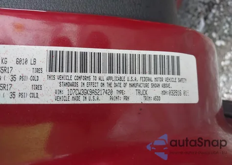 2010 Dodge Dakota Bighorn/Lonestar z USA, uszkodzony, nr VIN 1D7CW3GK9AS217420
